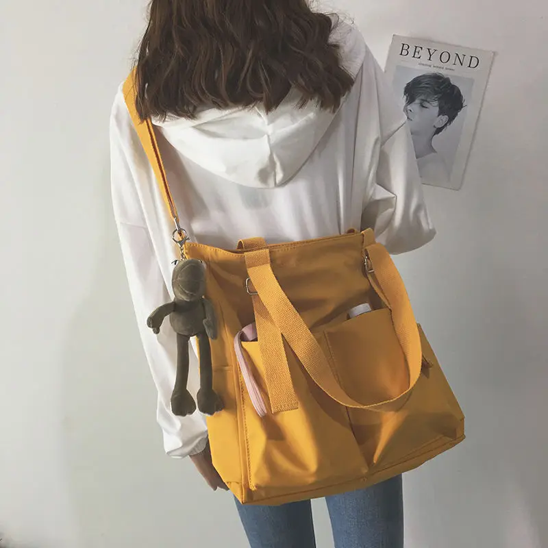 Waterproof Bag Large Capacity Canvas Bag Female Messenger Korean Student Harajuku Japanese One-shoulder Large Bag Tote Bag 