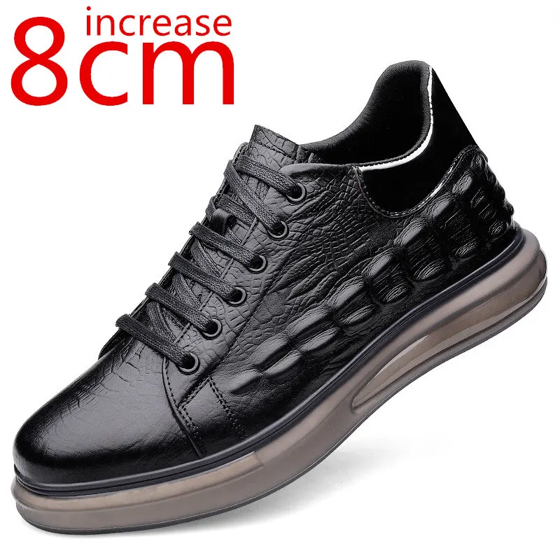 

Heightened 8CM Leisure Sports Men's Shoes Toe Layer Cowhide British Men's Simple Invisible Height Elevator Leather Driving Shoes