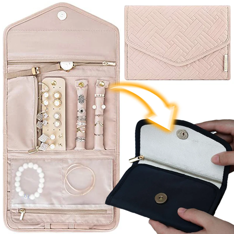Large Capacity Jewelry Case Portable Foldable Travel Earrings Rings Diamond Necklaces Brooches Storage Bag Packaging Display