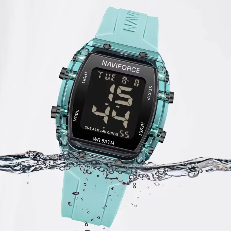 NAVIFORCE Women Sports Watches 50m Waterproof LCD Digital Silicone Bracelet Female Wristwatches Luminous Alarm Electronic Clock 5