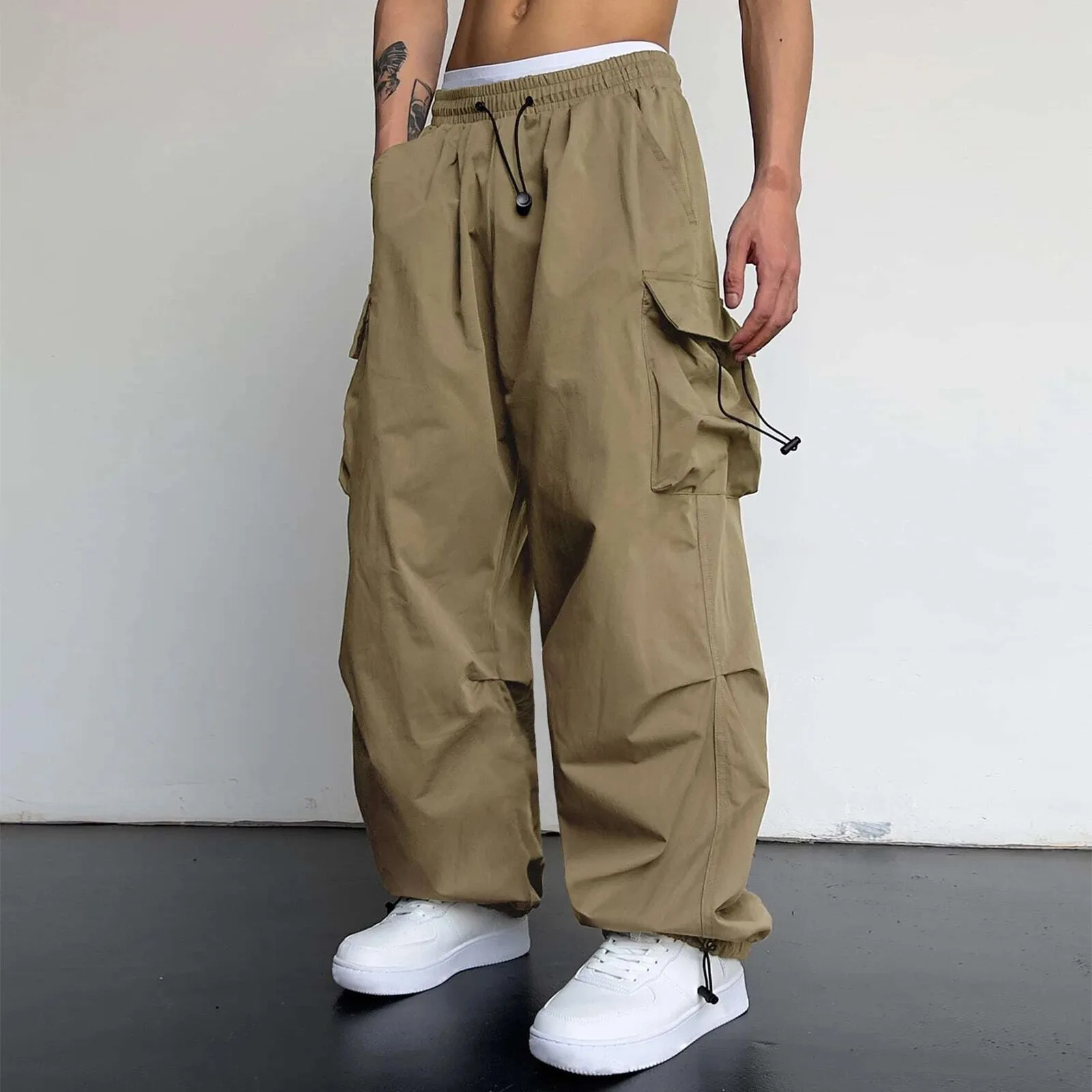 

Cargo Parachute Pants Men Harajuku Oversized Streetwear Y2k Hip Hop Wide Leg Joggers Baggy Techwear Climbing Training Pants