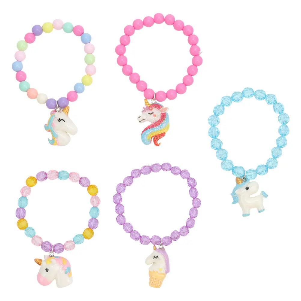 5Pcs 유니콘 다채로운 구슬 팔찌 어린이 손목 장식 수제 아크릴 구슬 아이 선물 생일 휴일 액세서리
