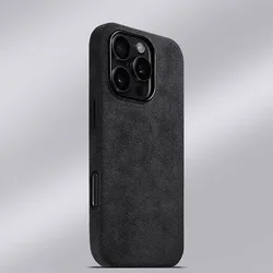 Premium Italian Suede Magnetic Luxury Flip Case - Supercar Inspired Leather Finish - iPhone 17 Pro (Black)