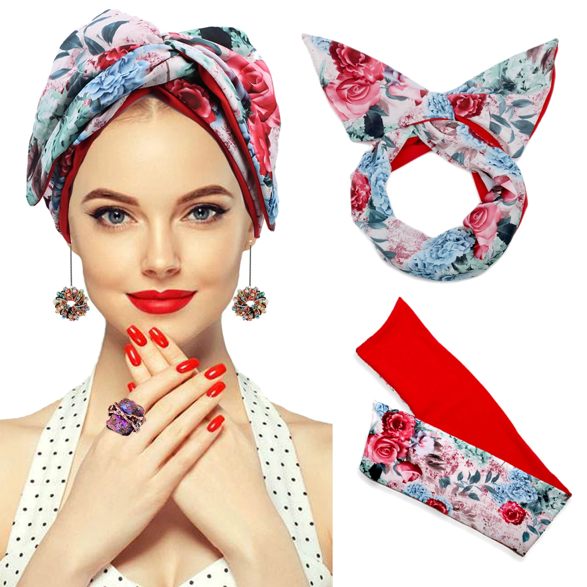 Wide Soft Wrap Wire Headbands Floral Turban Bandana Printing Hairbands Women Head Bands Multi Use Adjustable Hair Accessories hair accessory