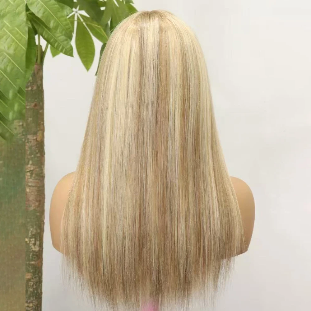 Honey Blonde Straight Human Hair Wigs With Bangs For Black Women 280% Density 3x1 Lace Full Machine Made Wig Remy Human Hair Wig
