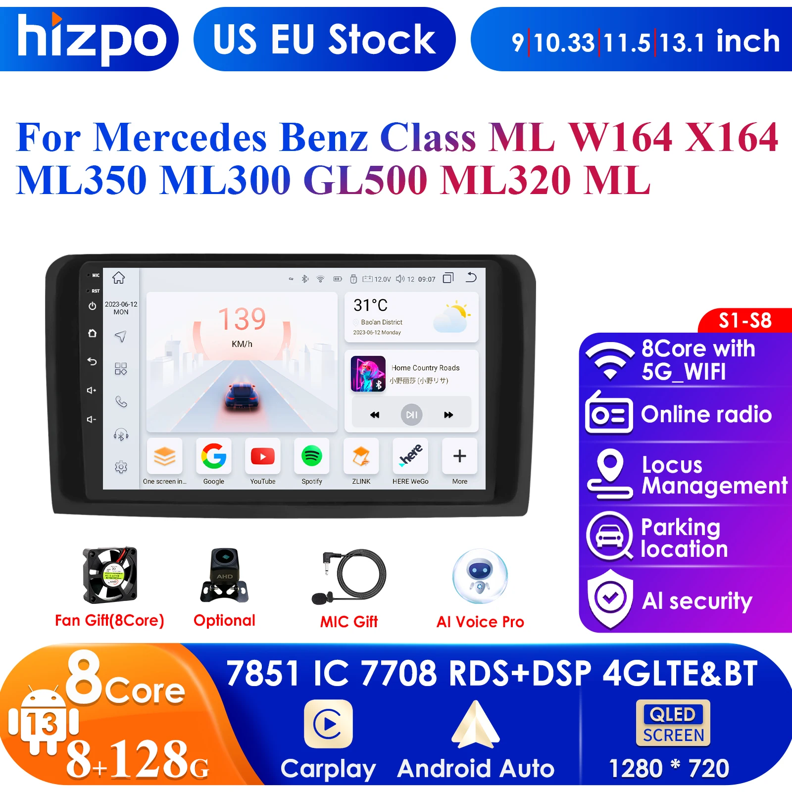 

Автомагнитола на Android 13 для Mercedes Benz X164 GL Class ML W164 ML500, мультимедийный видеоплеер, навигация GPS, Carplay, QLED экран, 4G