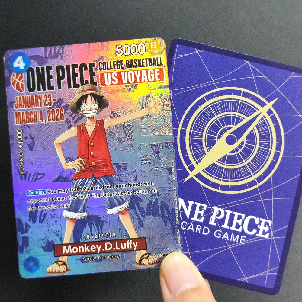 DIY Proxy One Piece OPCG English P-055 Monkey.D.Luffy Limited Edition  College Basketball US Voyage Game Textured Foil Card Toy - AliExpress 26