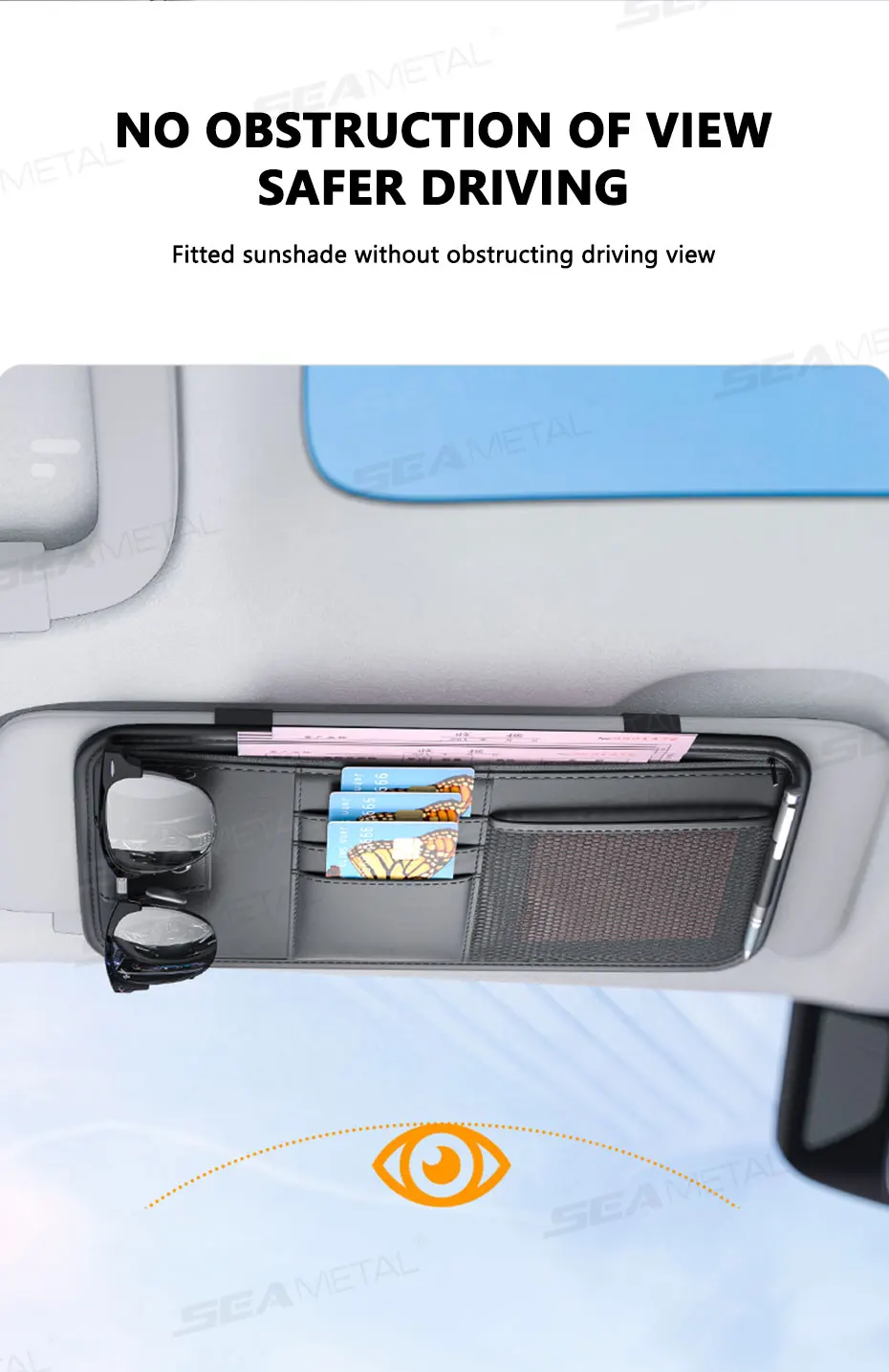 SEAMETAL Auto-Sonnenblenden-Aufbewahrungsbox, Innenraum-Organizer für Sonnenbrillen und Karten, Multifunktionale Sonnenschutz-Organizer-Tasche – Detail 9