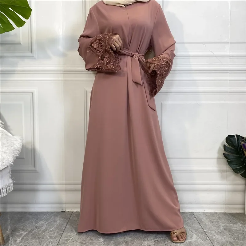 Ramadan Abaya with Zipper Front Dubai Turkey Muslim Hijab Dress Black Closed Abayas for Women Lace Dresses Islam Clothes Kaftan
