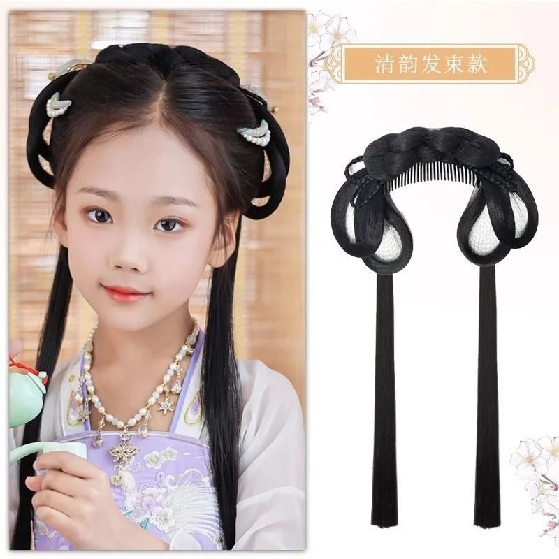 Chinese Ancient Wig Girl's Hanfu Wigs Headdress Antique Style Cos Synthetic Pad High Hair Bun Comb Design Of Wigs