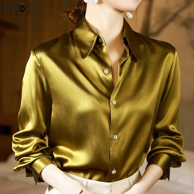 Brand Quality Luxury Women Satin Shirt New Elegant and Youthful Woman Blouses Office Ladies White Long Sleeve Shirts Silk Tops 1