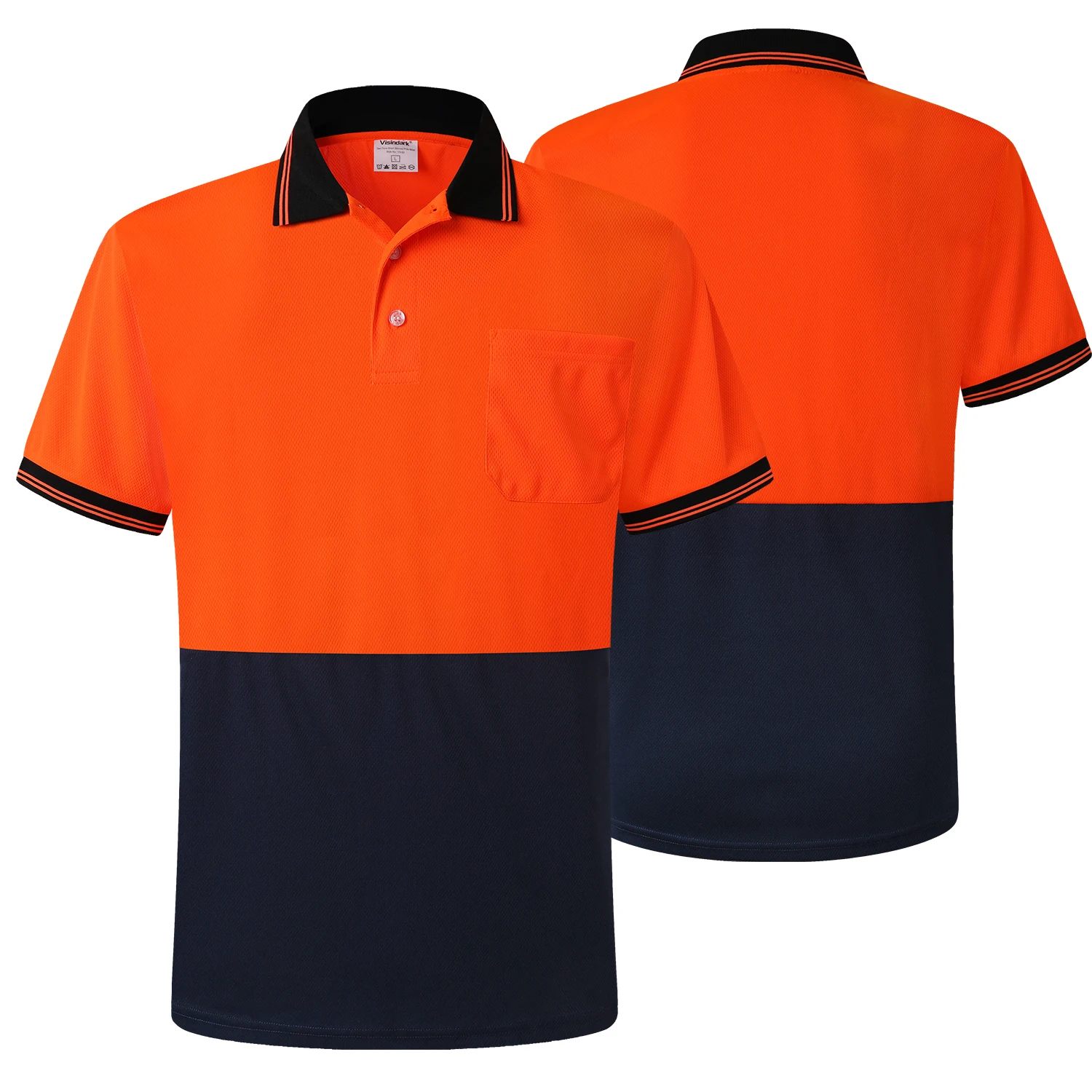 High Visibility Fluorescent Safety Polo Shirt Men Without Reflective Tapes Dry Fit Hi-Vis Work Shirt Reflective Workwear