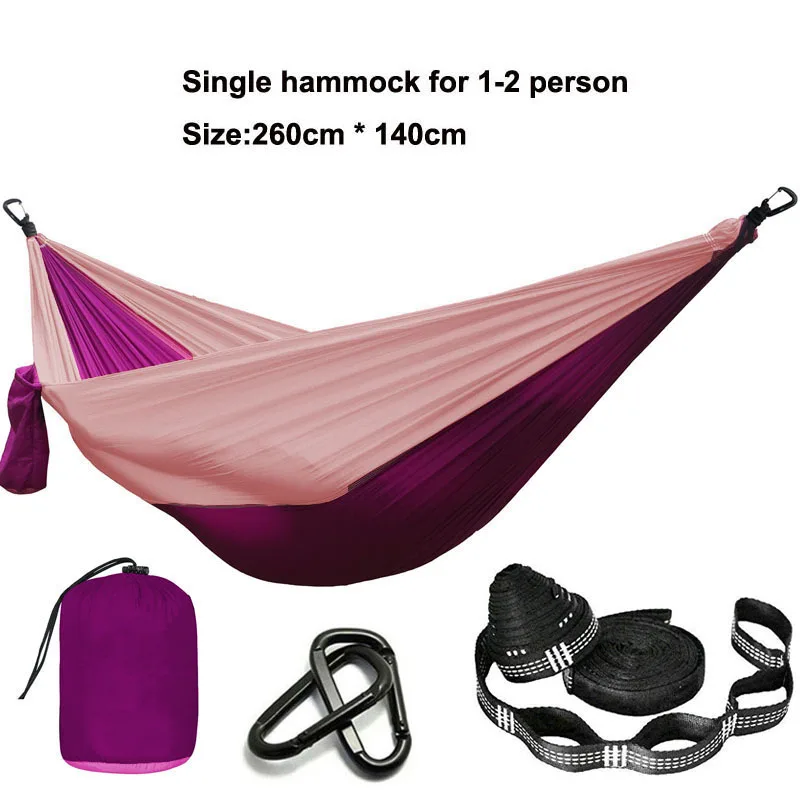 Solid Color Parachute Hammock with Hammock straps and Black carabiner Camping Survival travel Double Person outdoor furniture 