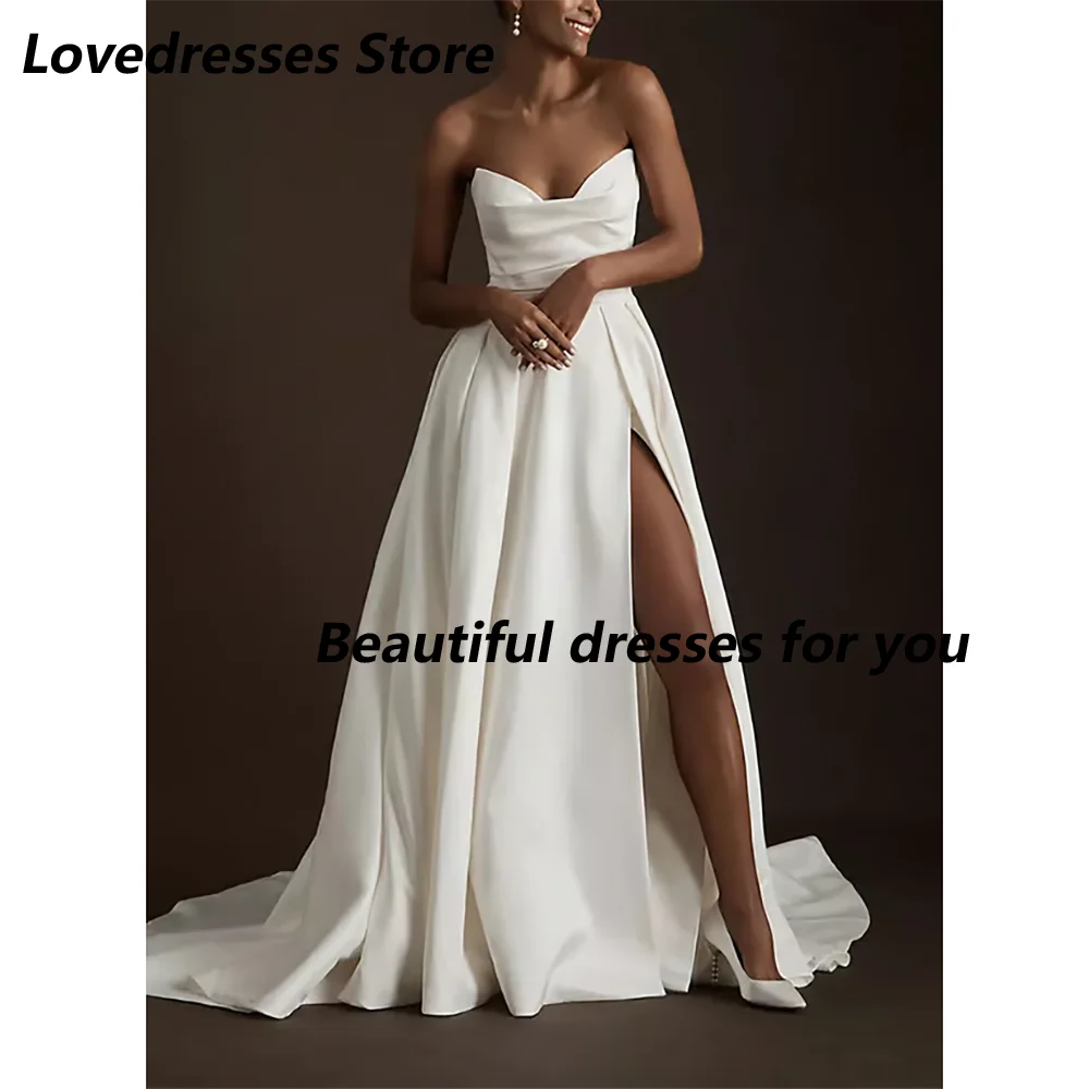 Vintage A Line Off the Shoulder White Pearl Satin Lace Long Sweep Wedding Dress DP4105