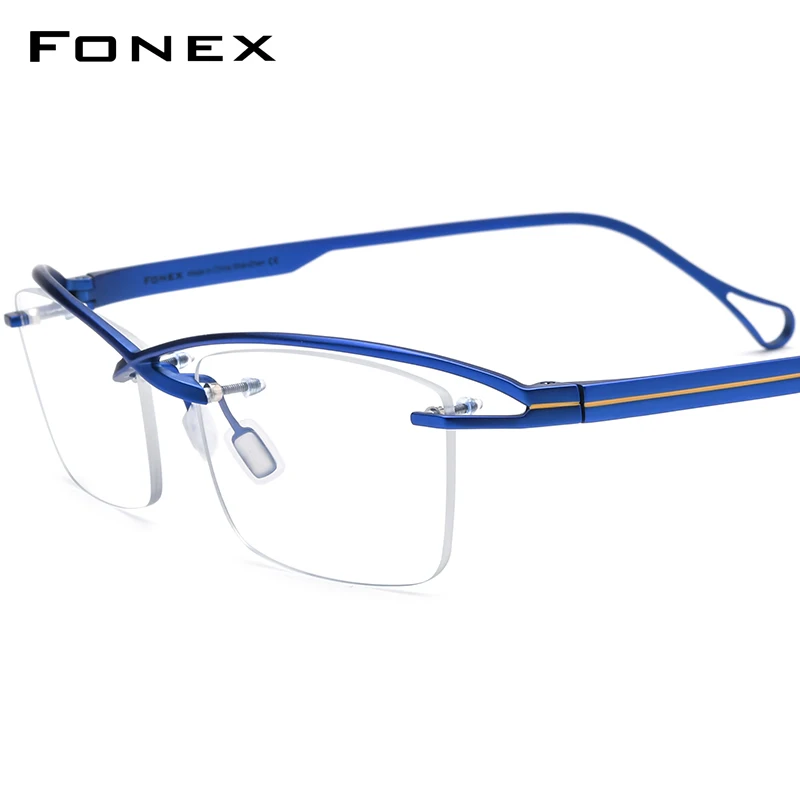 

FONEX Titanium Glasses Men 2023 New Fashion Semi Rimless Square Eyeglasses Women Half Frame Eyewear F85756