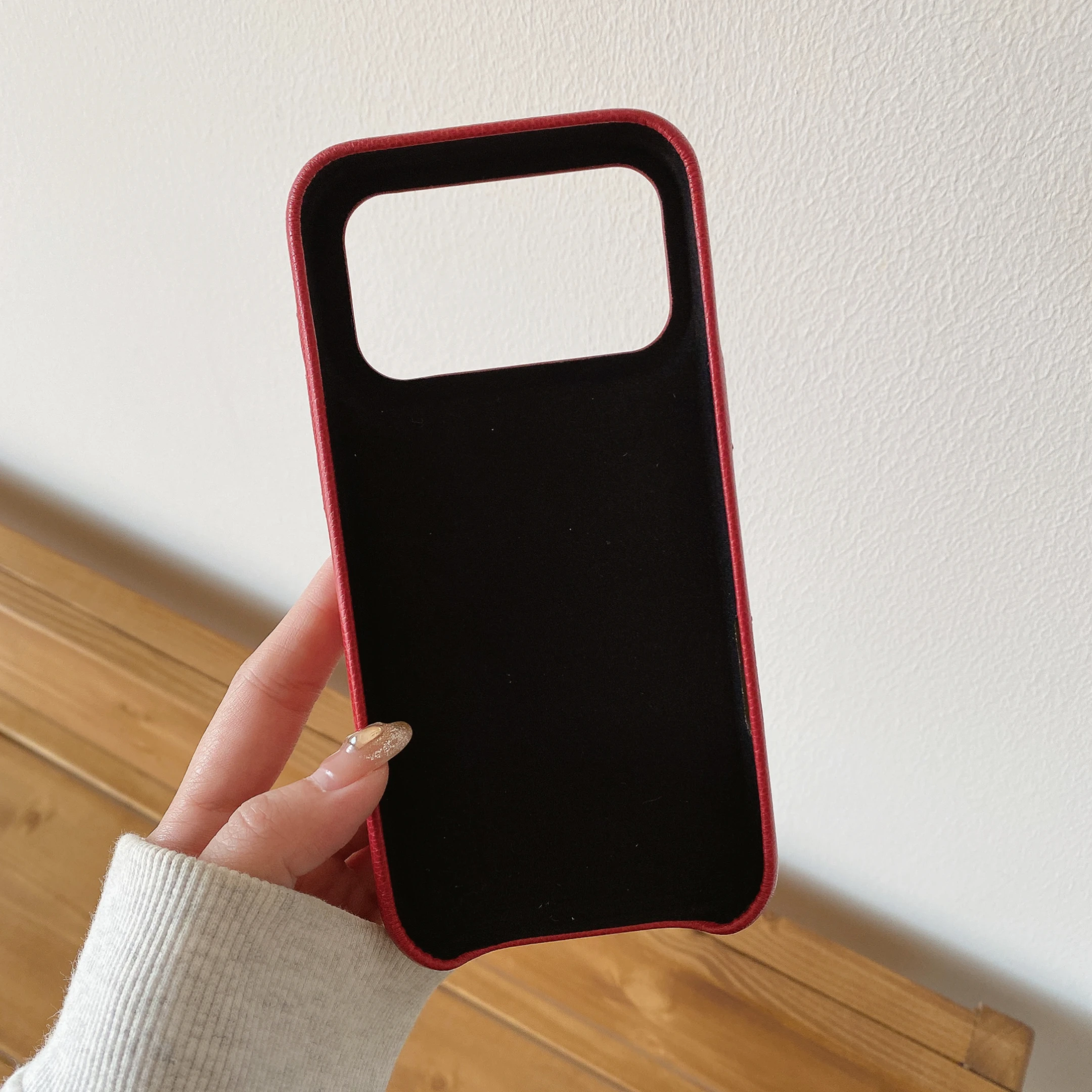 PU Leather Phone Case with Card Pocket and Embroidery - Simple Half-Wrapped Shockproof Design