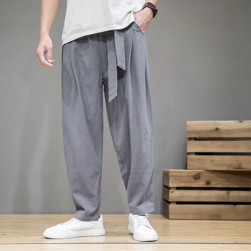 Spring Cotton Linen Pants Men Elastic Waist Casual Harem Pant Loose Sweatpants Traditional Chinese Trousers pantalons homme casual joggers Casual Pants