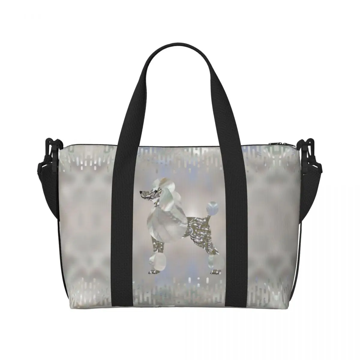 Luxury Pearl And Abalone Poodle Dog Grocery Tote Shopping Bag Women Big Capacity Pudel Caniche Beach Gym Travel Bags
