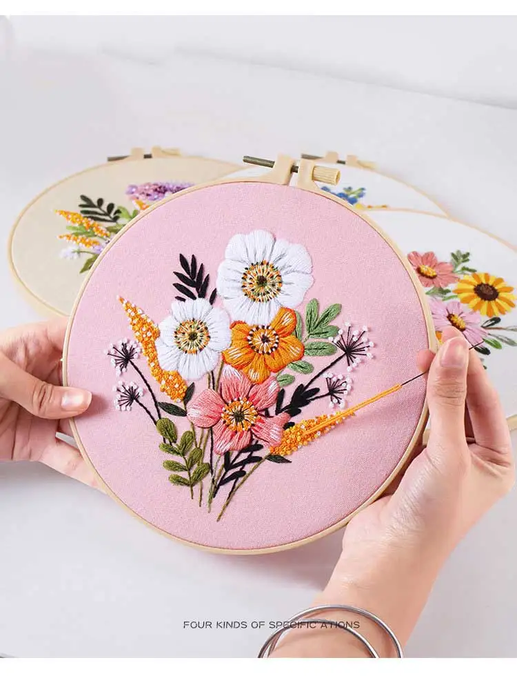 Description Picture 5 of itemDiy Handmade Embroidery Materials With Hoop Art Needlework Cross Stitch Set Colorful Time Flower Bouquets Hanging Paintings