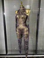 Women Sparkly Diamond Sexy Mesh Jumpsuit Nightclub Bar Evening Party Show Gogo Dancer Clothing Drag Queen Outfit Stage Costume - Image 5