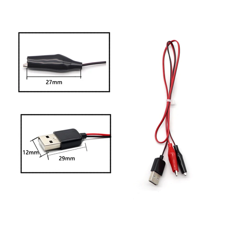 【1PCS】Alligator Test Clips Clamp to USB Male Female Connector Power Supply Adapter Wire 58cm Cable Red and Black