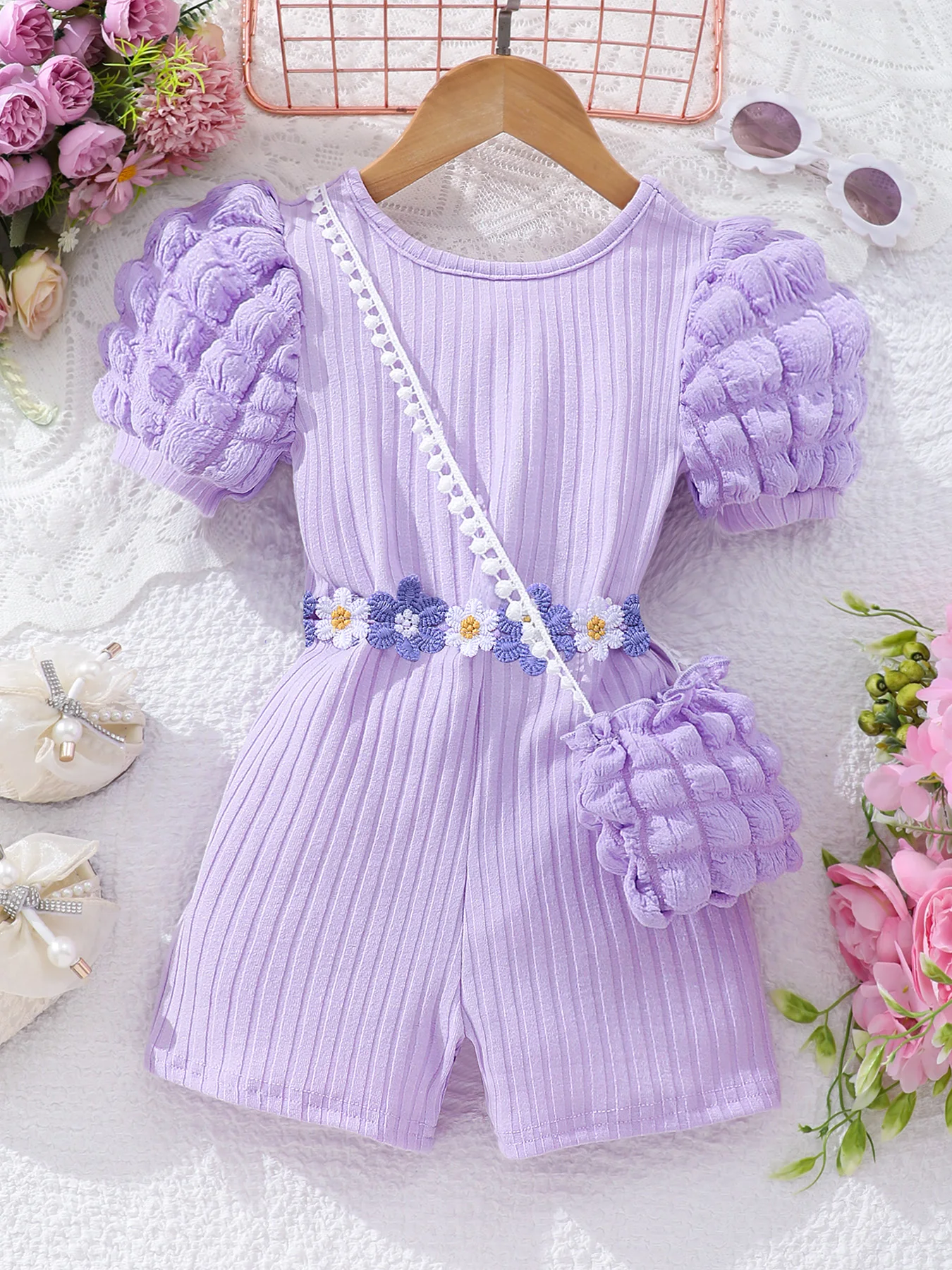 Girls’ Bubble Sleeve Jumpsuit with Bag 3