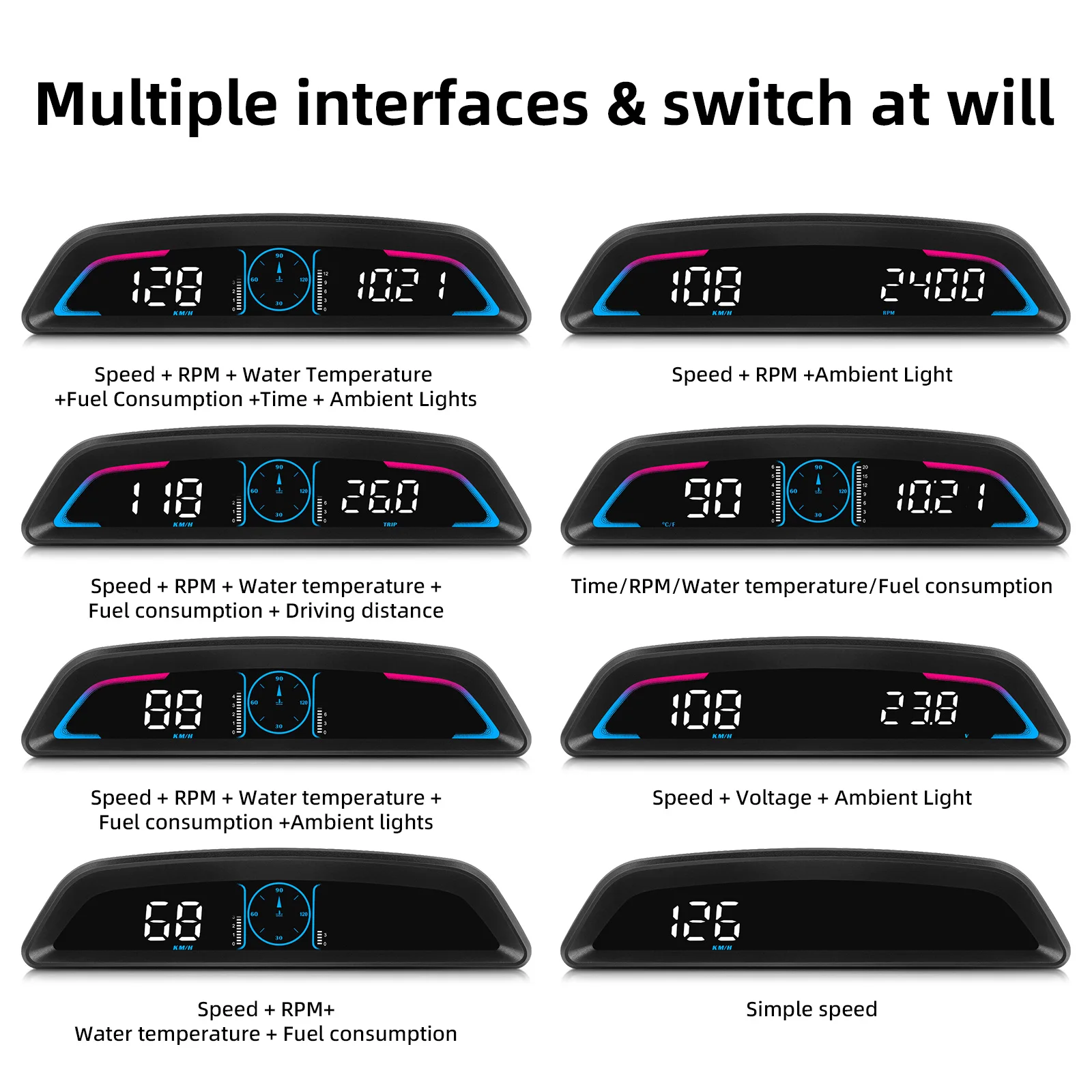 OBD HUD B3 ڵ ӵ  ÷ Ÿڹ,   Һ  ð, 5 ˶,  ˸
