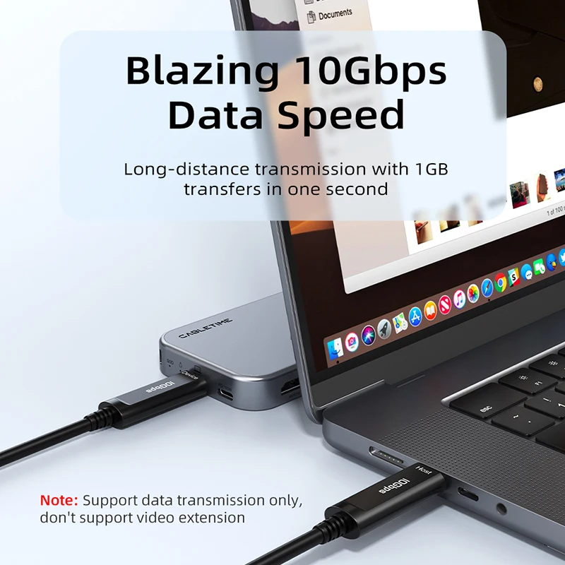 CABLETIME USB C 3.2 Gen 2 액티브 광 데이터 케이블 AOC 광섬유 데이터 전송 USB C 케이블 10Gbps 5M/10M/15M 게임용 VR 카메라용