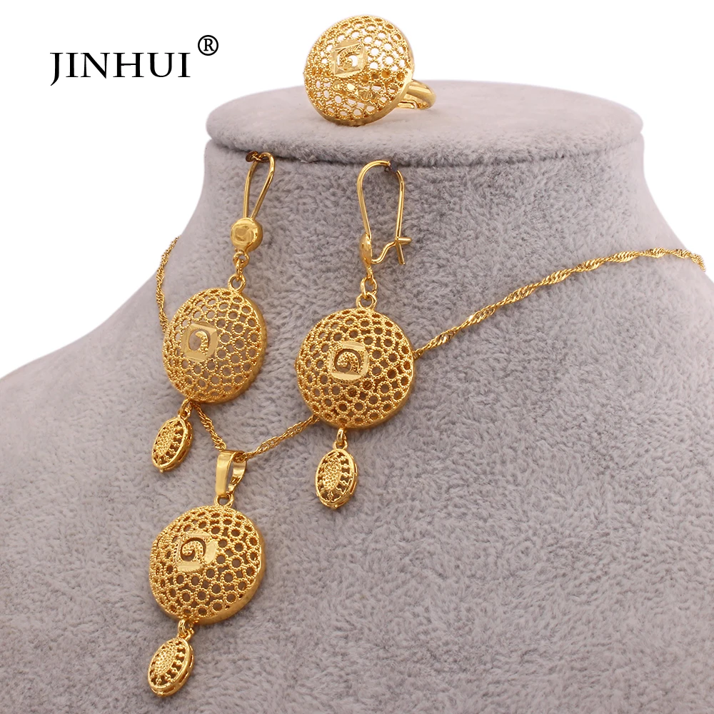 

Jewellery sets for women Nigeria Classic necklace earrings ring set gold plated jewelry sets Dubai bridal wedding wife gifts