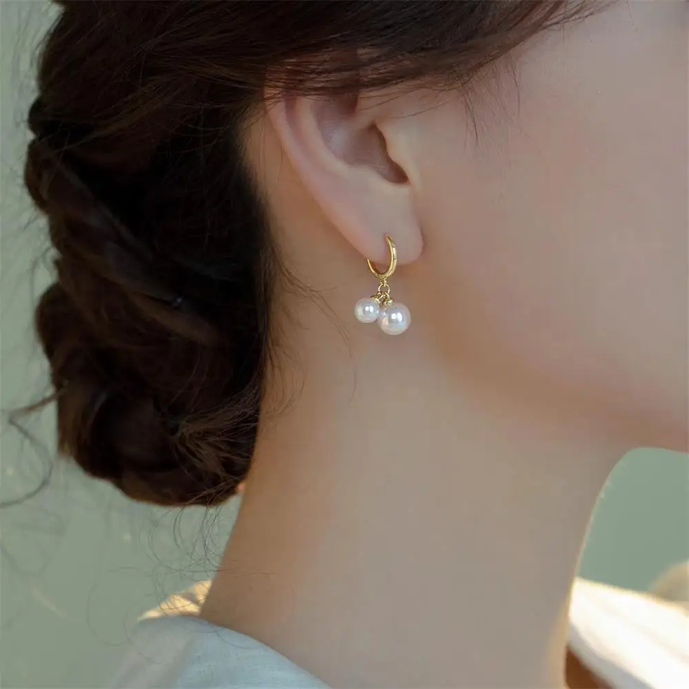 Elegant Temperament Double Round Imitation Pearl Hoop Earrings for Women Thin Circle Huggies Ear Ring Fashion Jewelry 2025 Aros