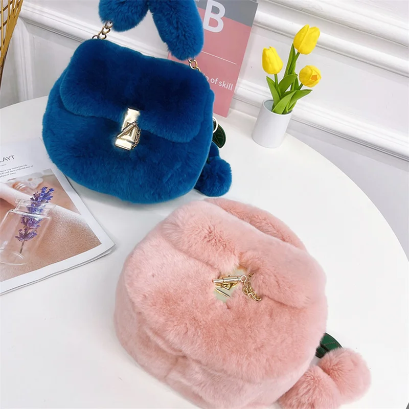 Women's Luxury Fur Bag New Rex Rabbit Fur Upscale One Shoulder Handbag Large Capacity Winter Cross Trend Fur Bag