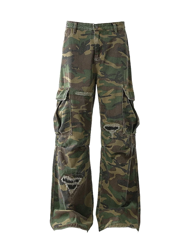 American High Street Camouflage Work Pants Loose Straight Leg Bell Bot Men's Women's Vibe Sle Casual Wide Leg Trousers