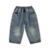 2024 New Casual and Comfortable Pants Little Kids with Stylish Side Pockets Ground White Boy Jeans MINISO Spring 6