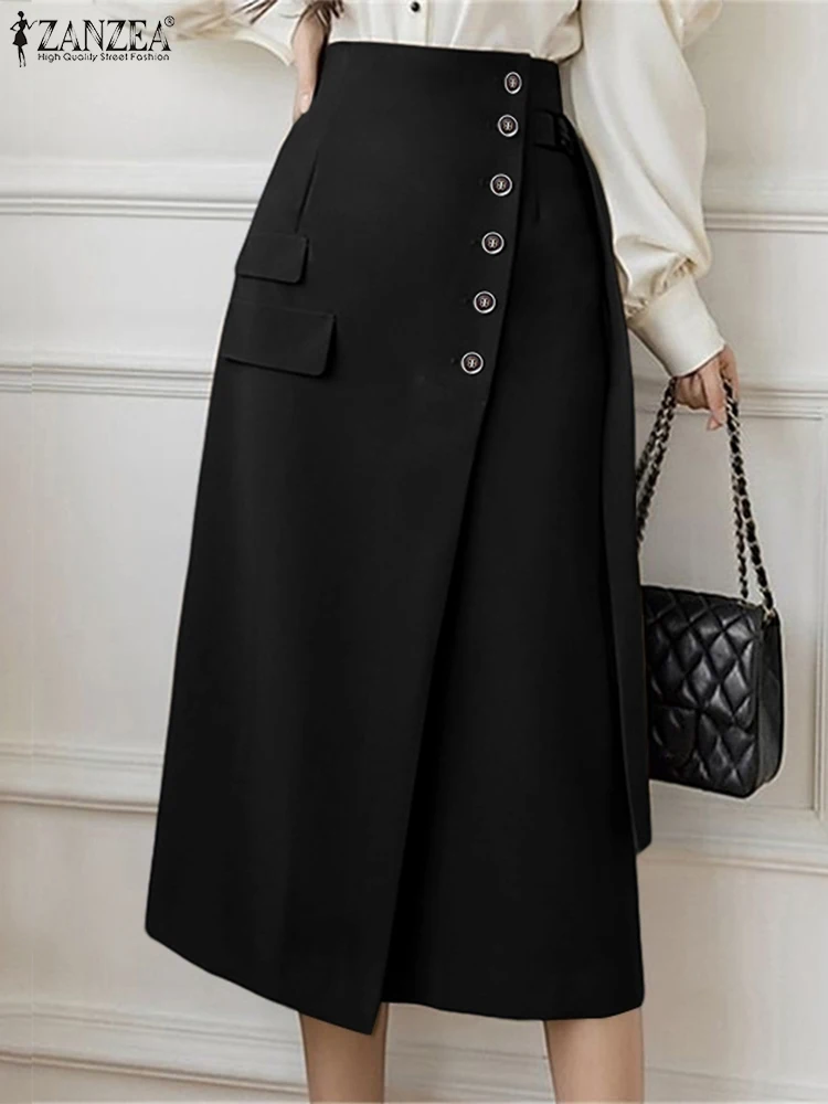 ZANZEA Women Autumn Long Jupes Faldas Saia Elegant Office Lady Skirts Bandage High Waist Midi Skirt Casual Loose Solid Bottoms 2