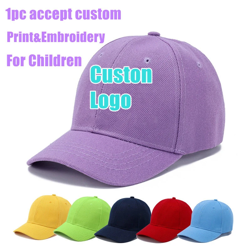 

Children Girls Custom Logo Baseball Cap Kids Boy Embroidery Sun hat Summer Simple Print Trucker Snapback Caps gorros Student