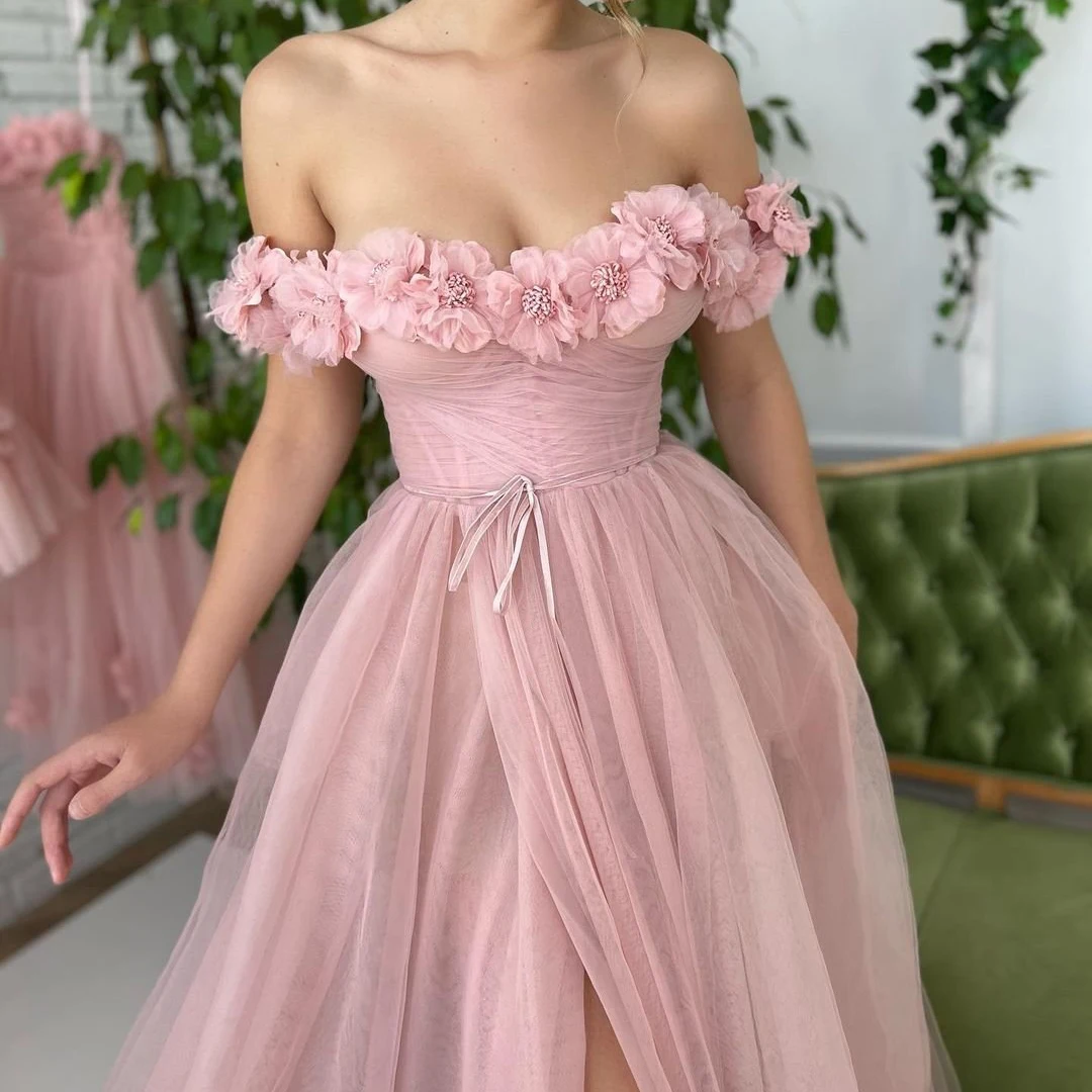 Thinyfull Formal Princess Prom Dresses Pink Off The Shoulder Evening Floor Length Cocktail Party Prom Ball Gowns Plus Size