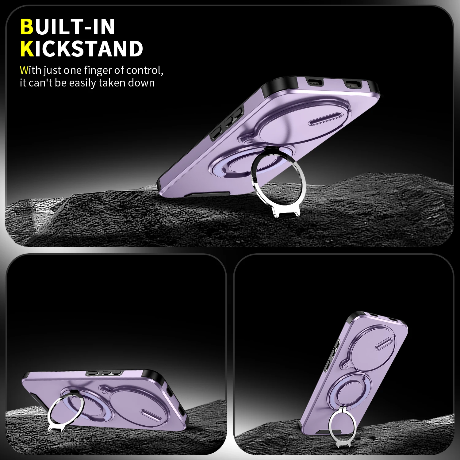 Magnetic Rotating Bracket Phone Case with Sliding Window and Anti-Fall Protection