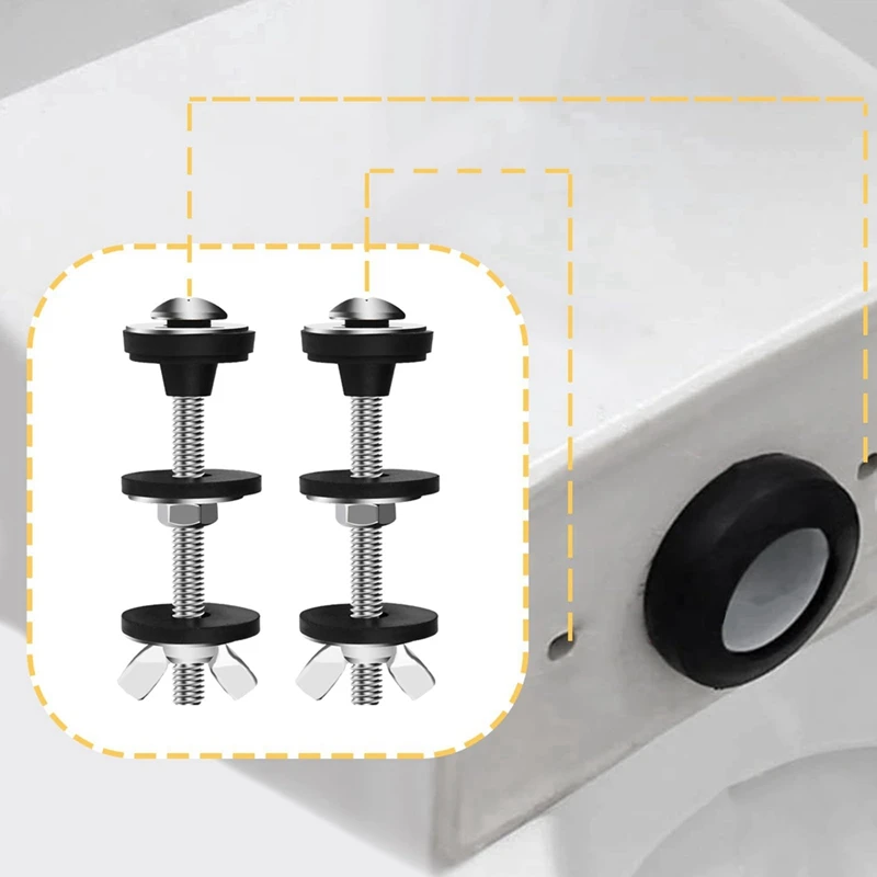4PCS Universal Toilet Tank To Bowl Bolts Kit, Heavy Duty, Waterproof Stainless Steel With Extra Long Nut Screw