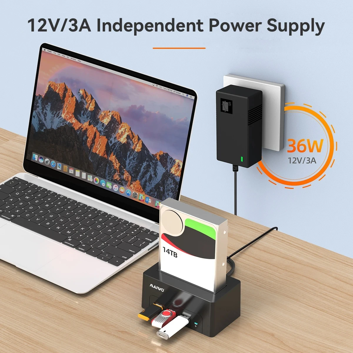 MAIWO 2.5/3.5인치 HDD 케이스 USB to SATA 도킹 스테이션 (2.5/3.5 SATA HDD/SSD용) USB 3.0 포트 1개, 고속 충전 포트 1개 포함 HDD 케이스