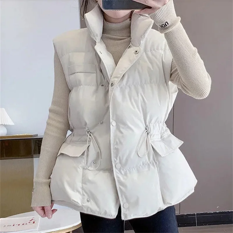 

2023 Fashion Vest for Women Winter Jacket Women Warm Top Padded Puffer Vests New Solid Sleeveless Jackets Casual Vintage Parkas