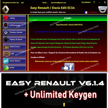 쉬운 르노 ECU 프로그래머용 소프트웨어, 클리어 크래시 에어백 카드 키, UCH 클리너, OBDLink Renolink로 작동, 르노 6.1.4