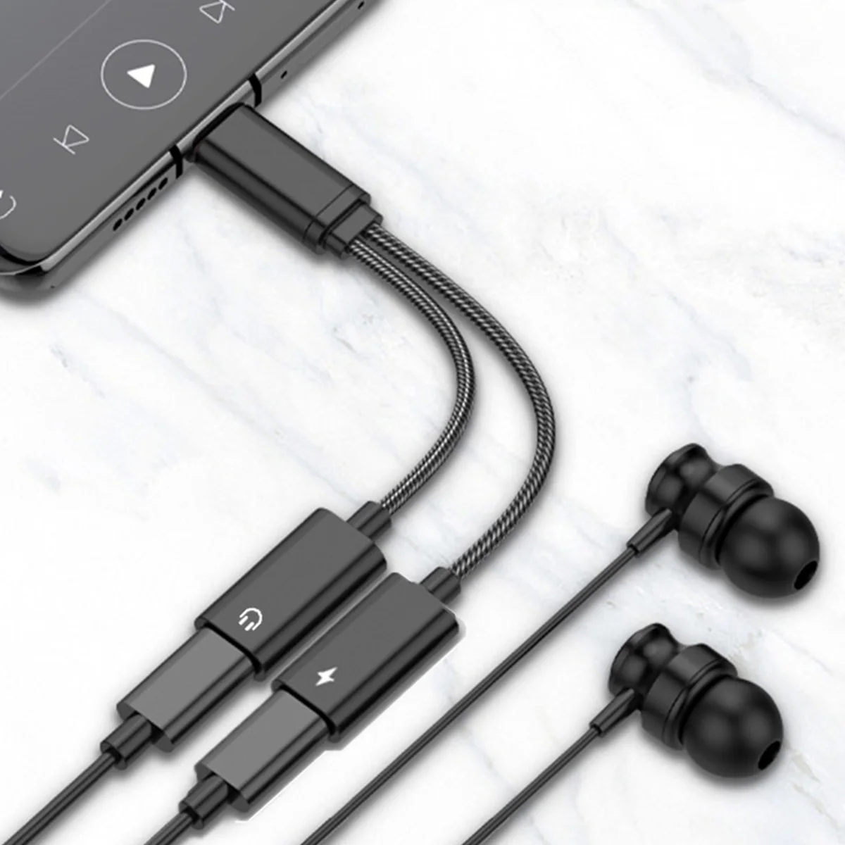 2 in 1 USB Type C - 3.5mm 헤드폰 및 충전기 어댑터, USB C - C Aux 오디오 잭 고해상도 DAC 및 고속 충전 케이블