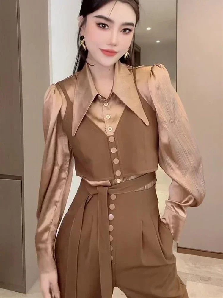 2024 Spring Women Elegant  Piece Sets Autumn Korean Fashion Shirts Female Tops High Waist Harem Pant Office Ladies Suits