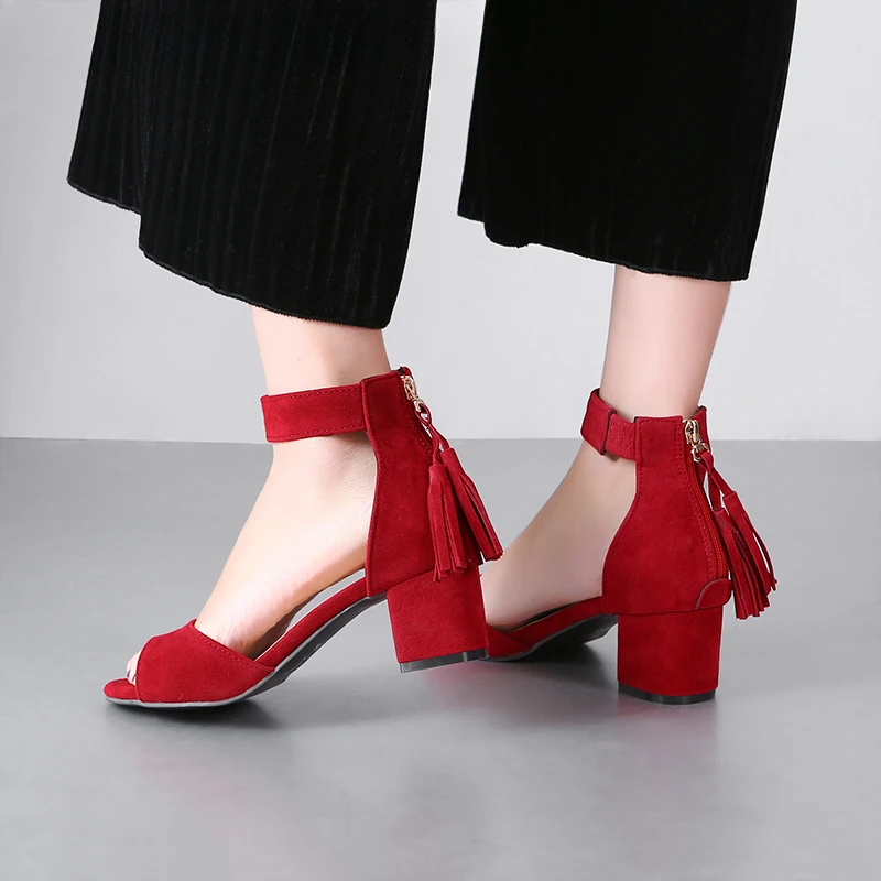 High Sandals Female Pump New Fashion Buckle Strap Soft Synthetic Leather Thick Heel Solid Party Women Pumps Sandals