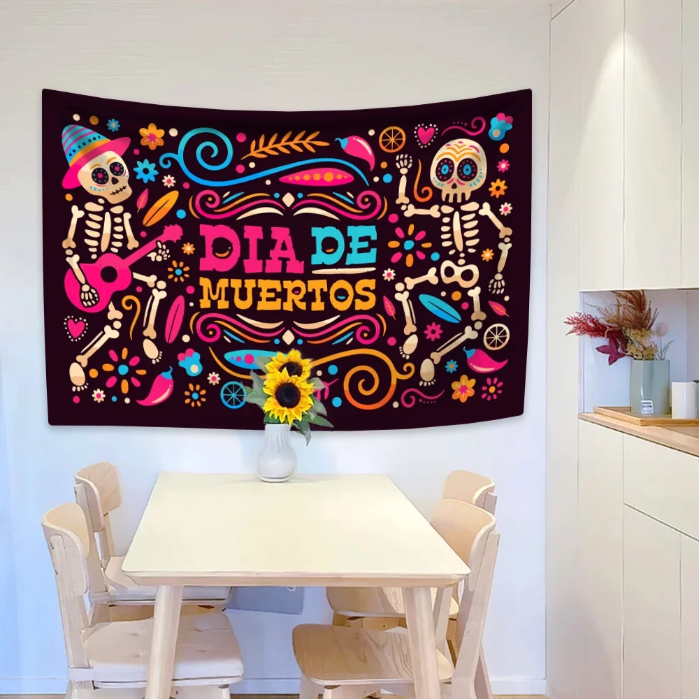 

Day Of The Dead Pattern Tapestry Festivals Poster Printed Boho Home Decor Aesthetics Wall Hanging Background Holiday Gift