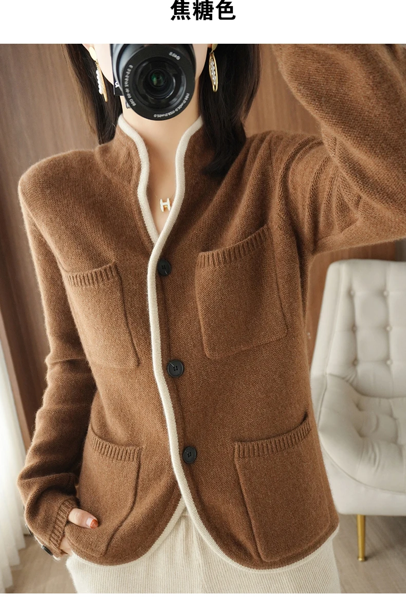 turtleneck sweater 100% Cashmere Sweater Autumn/Winter 2022 Women's Stand-up Collar Cardigan Casual Knit Tops Korean Plus Size Female Jacket christmas sweatshirt