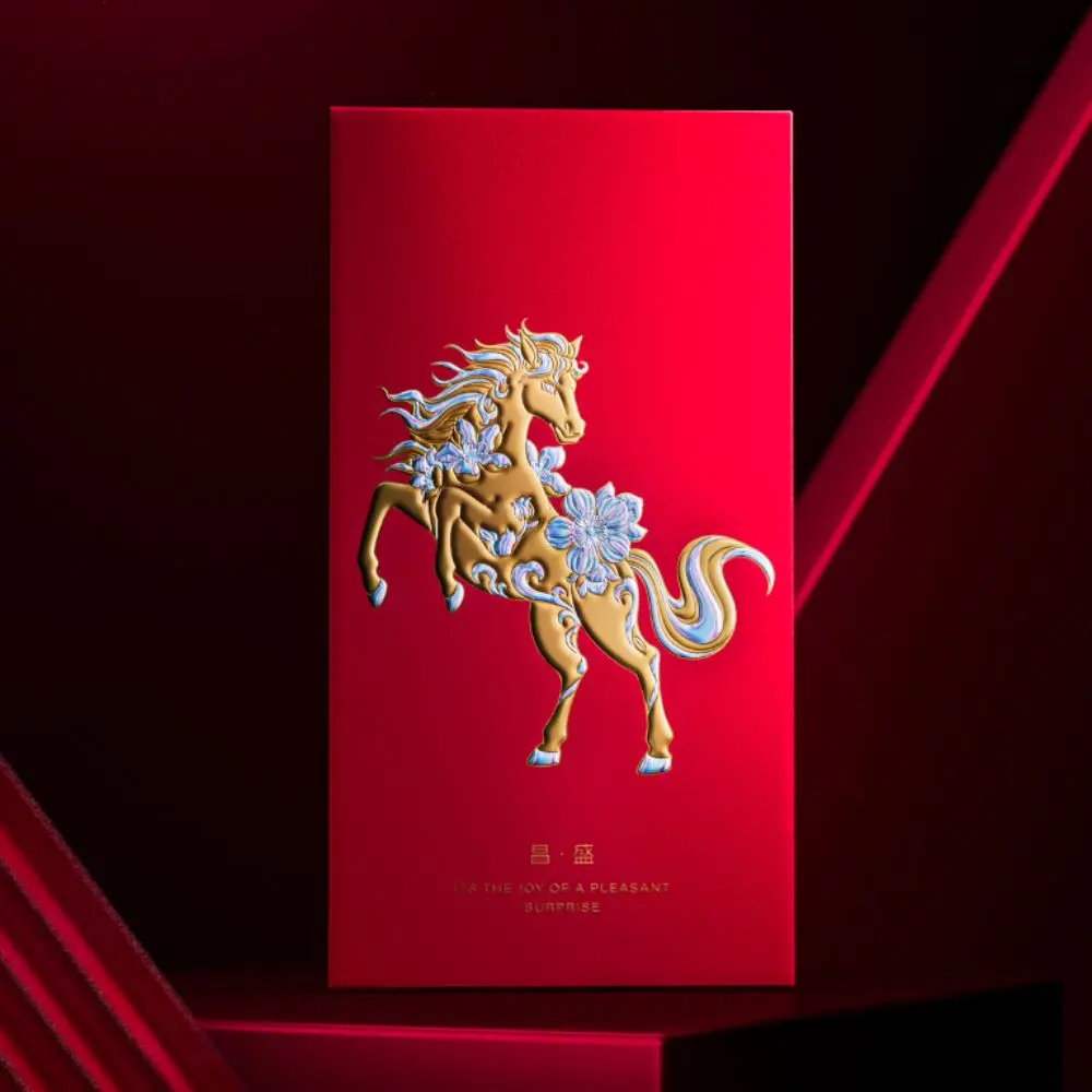4pcs Relief Pattern 2026 Spring Festival Lucky Money Bag Laser Gloss 3D Year of The Horse Red Packet Thickened Traditional