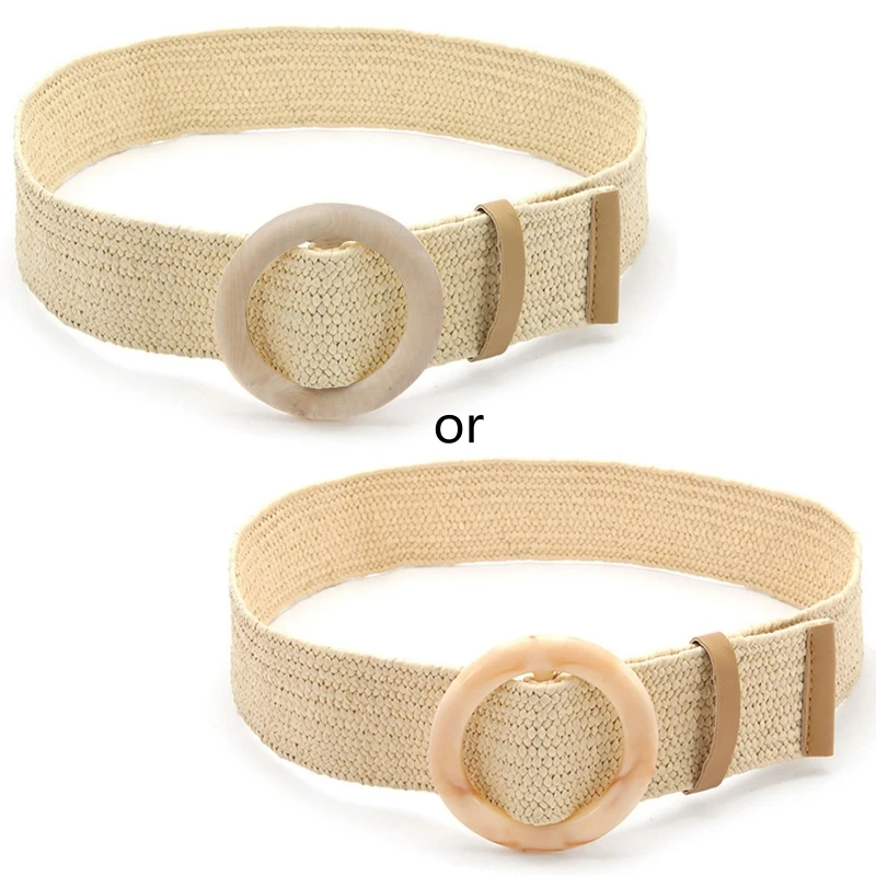 

Adjustable Buckle Waist Belt Women Elastic Belt Plastic Weave Braided Belt Wide Waistband Plastic Straw Vintage Bohemia