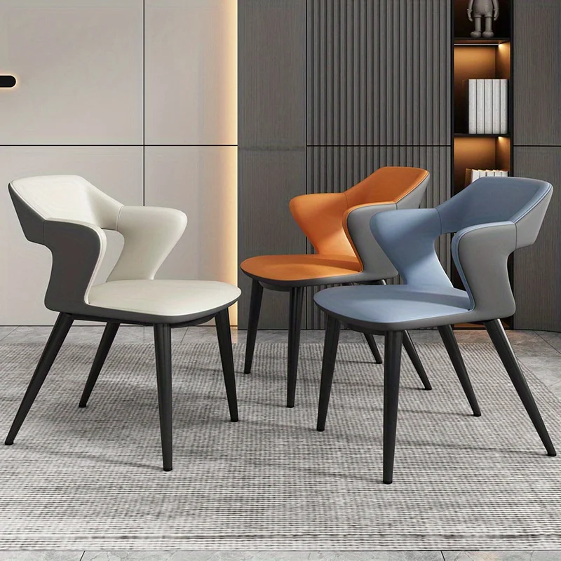 French Style 1Pc Leather Dining Chair with Backrest, Hollow Design, Suitable for Clubhouse Hotel Western Restaurant Cafe