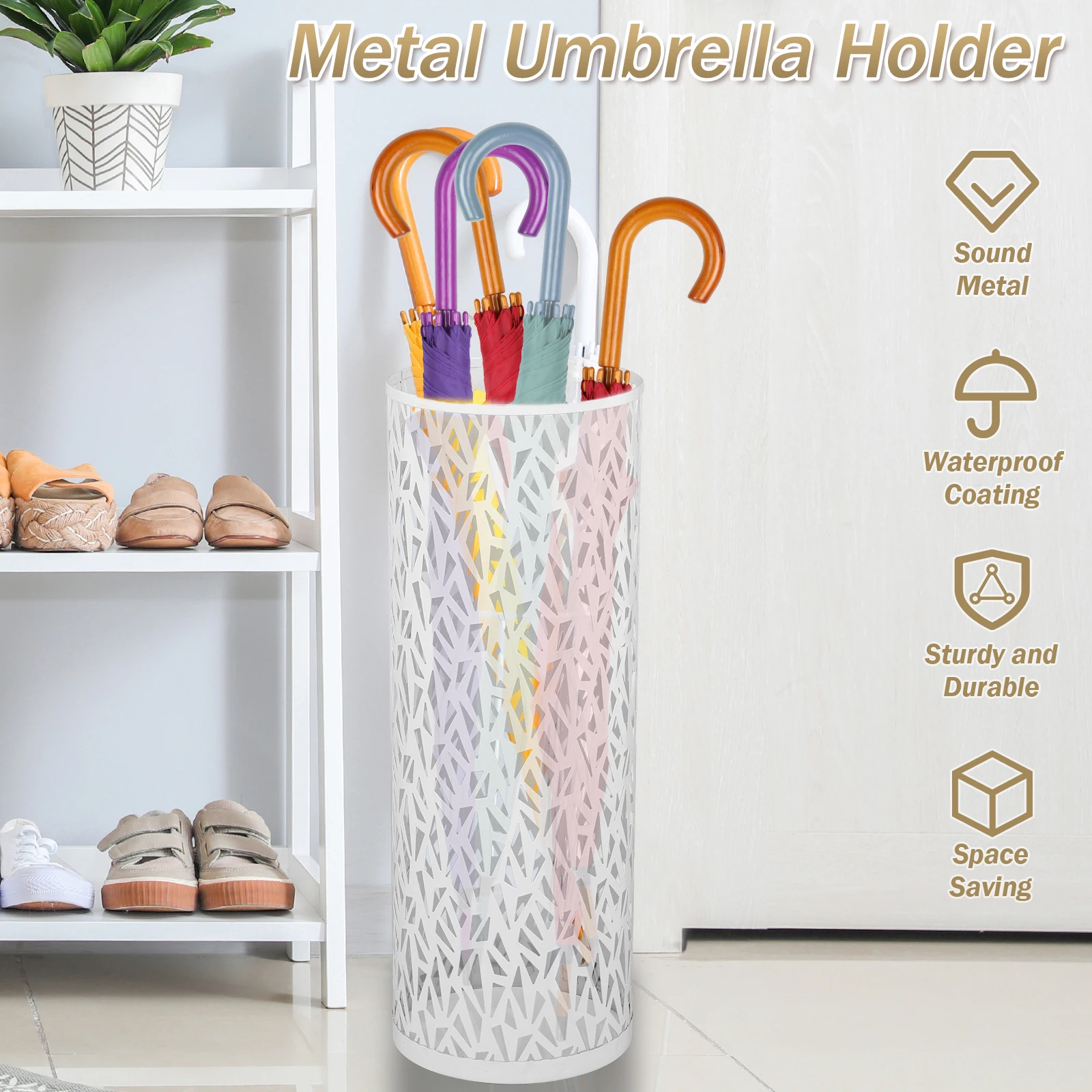 Umbrella Holder Umbrella Storage Rack Umbrella Holder Umbrella Stand Rack Freestanding Round Metal Organizer Bins Home Waterproof Walking Sticks Storage Rack